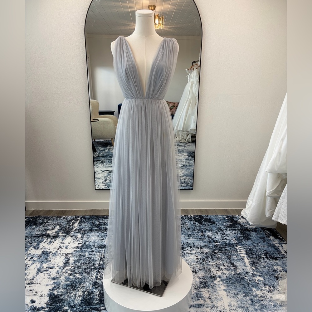 Maxi tulle gown, Ceremony by Joanna August, dusty blue, size 0